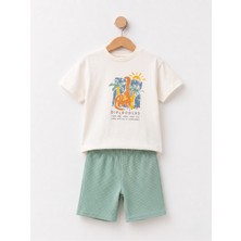 Bican Erkek Çocuk Dinazor Baskılı %100 Pamuklu T-Shirt ve Şort Alt Üst Takım