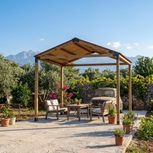 Iahşap Dört Direkli Çatılı Trapez Sac Kaplı Bahçe Pergola