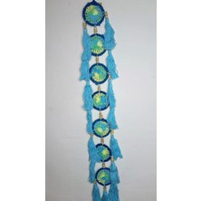 Mikasso 7 Cm-68 cm 7'li Püsküllü Dream Cather, Düş Kapanı, Rüya Kapanı No 90,91,92,93,94 Mavi Iplik