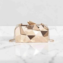 Boutique Kadın Metalik Prizma Model Geometrik Abiye Çanta Nişan Düğün Zincirli Clutch