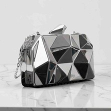 Boutique Kadın Metalik Prizma Model Geometrik Abiye Çanta Nişan Düğün Zincirli Clutch