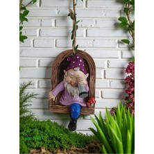 Mikasso Dürbünlü Cüce Kapı Duvar Balkon Süsü Farklı Renklerde 14X10 cm Seramik Mor