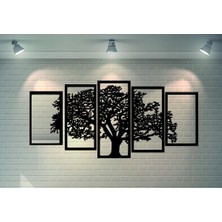 Mikasso 5'li Ağaç Desenli Dekoratif Ahşap Duvar Dekoru Ahşap Siyah