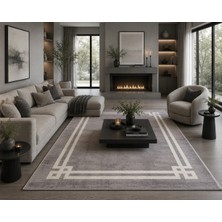 Hoom Rugs York 204 Gri Krem Çerçeveli Modern Salon Halısı