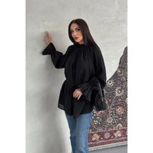 Esma Gündoğdu Almina Volan Kol Bluz Siyah