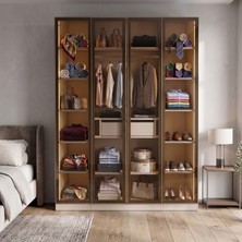 Eymense Lora Camlı Gardırop %100 Mdf Çekmeceli Tekli Dolaplı Modüler Giyinme Odası Dolabı