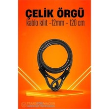 Tios Shop Krm Çelik Örgü Kablo Kilit 12MM 120 cm Bisiklet Kilidi Motosiklet Kilidi Eşya Garaj Kilidi 72173