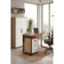 Yurupa Dante Ofis Mobilyası Takımı 140 cm Çalışma Masası + 3 Çekmeceli Keson ve 5 Raflı Dolap Sepet Beyaz DAN11-SW