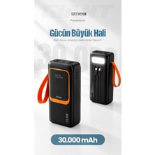 Simex 30.000 mAh 22.5W Hızlı Şarj Kablolu PD Powerbank Led Fener ve Dijital Göstergeli Taşınabilir Cihazı