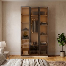 Eymense Lora Camlı Gardırop %100 Mdf Raflı Tekli Dolaplı Modüler Giyinme Odası Dolabı