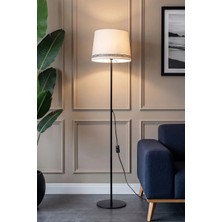 Marrien Cora Siyah Metal Tek Ayaklı Lambader - Luxury Desenli Başlık 145cm Modern Salon ve Köşe Aydınlatması