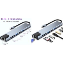 Şafak Bilgisayar USB-C Type-C 8in1 Hub Adaptör MacBook, Laptop, Tablet, Telefon, uyumlu 4K HDMI Ethernet LAN USB 3.0 SD TF Kart Okuyucu PD Şarj