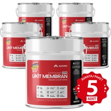 Alkoru 5 Adet 15 kg Süper Likit Membran Kauçuk ve Elyaf Katkılı Sıvı Su Yalıtım Malzemesi Avantaj Paket
