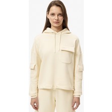 Lacoste Womens Relaxed Fit Sweatshirt Kapüşonlu Pamuklu Rahat Kesim  Kadın Sweatshirt Krem
