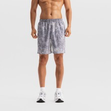Decathlon Domyos Erkek Spor Şortu - Fermuarlı Cepli - Gri Baskılı