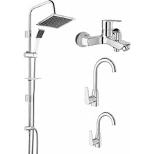 Kale Mare Banyo Batarya Takımı ve Tema 53260 Rain Quadro Paslanmaz Duş Seti Krom Malzeme ile Modern Tasarım