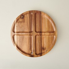 Balsa Akasya Dönerli 4 Bölmeli Sunum Tabağı - Kahverengi - 30 cm