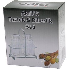 Aslanoğlu Store Tuzluk 2pcs Şeffaf Kapak Akrilik Tuzluk Biberlik Baharatlık Metal Standlı Kare Bombeli