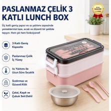 Pembe Paslanmaz Çelik 3 Katlı Yemek Taşıma Kabı Isı Yalıtımlı Lunch Box