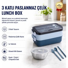 Mavi Paslanmaz Çelik 3 Katlı Yemek Taşıma Kabı Isı Yalıtımlı Lunch Box