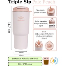 Fagel Fenix 600 ml Triple Sip Pale Peach Çift Katmanlı Paslanmaz Çelik Termos Matara