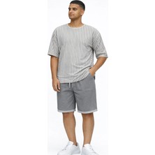 Fırfır Moda Oversize Çizgili Keten Tshirt Gömlek