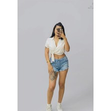 Fırfır Moda Bağlamalı Crop Bluz