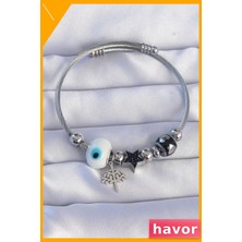 Havor Siyah Zirkon Taşlı Yıldız Desenli Nazarlık Bileklik