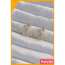 Havor Zirkon Taşlı Pirinç Zikzak Desenli Kadın Küpeleri