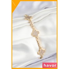 Havor Pirinç Yonca Desenli Zirkon Taşlı Kadın Bilekliği