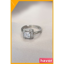 Havor Zirkon Taşlı Kare Kesim Baget Yüzük Parmağa Ayarlanabilir