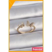 Havor Ayarlanabilir Kelebek Tasarımlı Kadın Yüzüğü Pirinç Malzeme