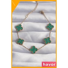 Havor Yeşil Mineli Yonca Desenli Kararmaz Bileklik
