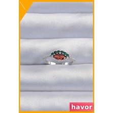 Havor Zirkon Taşlı Ayarlanabilir Pirinç Yüzük Karpuz Desenli