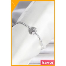 Havor Deniz Kabuğu Model Su Yolu Kadın Bileklik Pirinç Gümüş Renk