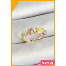 Havor Ayarlanabilir Pirinç Kadın Yüzüğü Sıralı Kalp Desenli