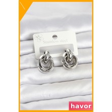 Havor 316L Çelik Gümüş Renk Halka Model Kadın Küpe