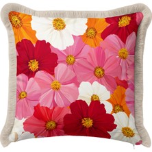 Hanna Home Saçaklı Kırlent Kılıfı Botanik Floral Desenli Saçaklı Kırlent Oturma Odası Kırlenti 43X43 cm