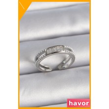 Havor Ayarlanabilir Pirinç Yüzük Zirkon Taşlı Inci Sıralı
