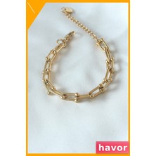 Havor Kadın 316L Çelik Tifany Model Bileklik Gold Renk Paslanmaz