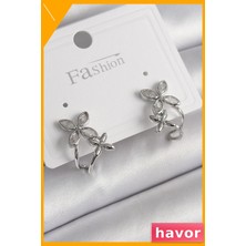 Havor Zirkon Taşlı Çiçek Desenli Iki Parça Kadın Küpe Seti