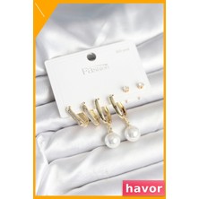 Havor 925 Ayar Gümüş Çivili Pirinç Kadın Küpe Seti Inci Detaylı