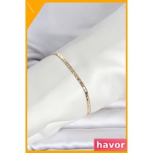 Havor Yassı Ezme Zincir Tasarımı Kadın Bileklik Altın Renk Kaplama