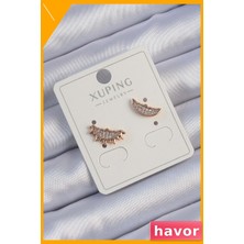 Havor Zirkon Taşlı Ay ve Güneş Tasarımlı Kadın Küpeleri