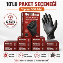 Masterforce Siyah Nitril Eldiven 50’li x 10 Paket Pudrasız Ekstra Kalın Profesyonel Eldiven