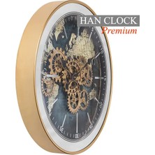 Han Clock Pana Royal Dünya Haritalı Premium Metal Çarklı Duvar Saati