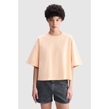 Ecko Unltd. Ecko Red Skylar Oversize Boxy Bisiklet Yaka Baskılı Kadın Turuncu Tshirt