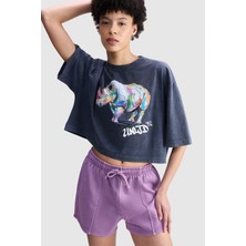 Ecko Unltd. Ecko Red Ana Loose Fit Bisiklet Yaka Baskılı %100 Pamuk Kadın Gri Tshirt