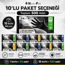 Has-pet Haspet Ekstra Kalın Siyah Nitril Eldiven 50’li x 10 Paket Pudrasız Lateks İçermez Dayanıklı Muayene Eldiveni