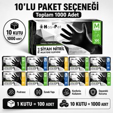 Has-Pet Siyah Nitril Eldiven 100’LÜ x 10 Paket Pudrasız Dayanıklı Tek Kullanımlık Muayene Eldiveni